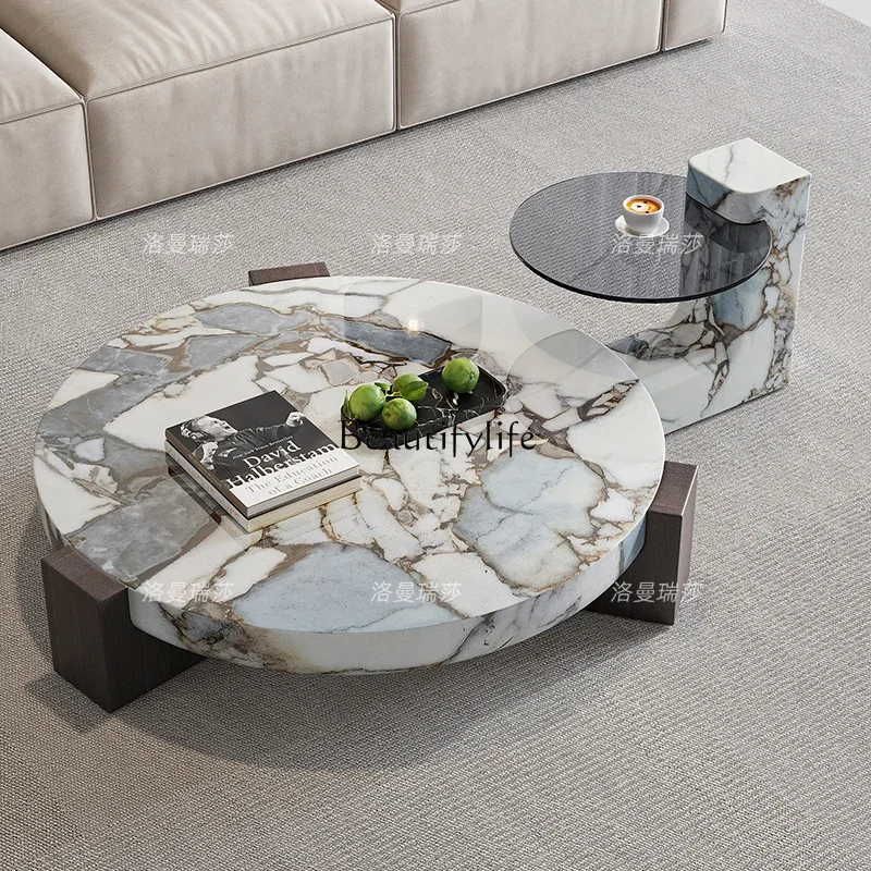 FG28Italian Style Light Luxury Silent Style Marble Tea Table Minimalist High Sense Villa Combined Tea Table