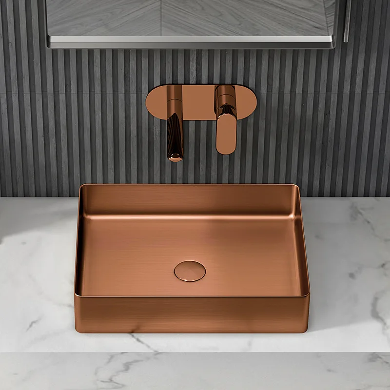 

Brushed Rose gold SUS304 Stainless steel Square 470*360*110mm Basin sink Luxury Lavabo Wash basin Popular design hand basin