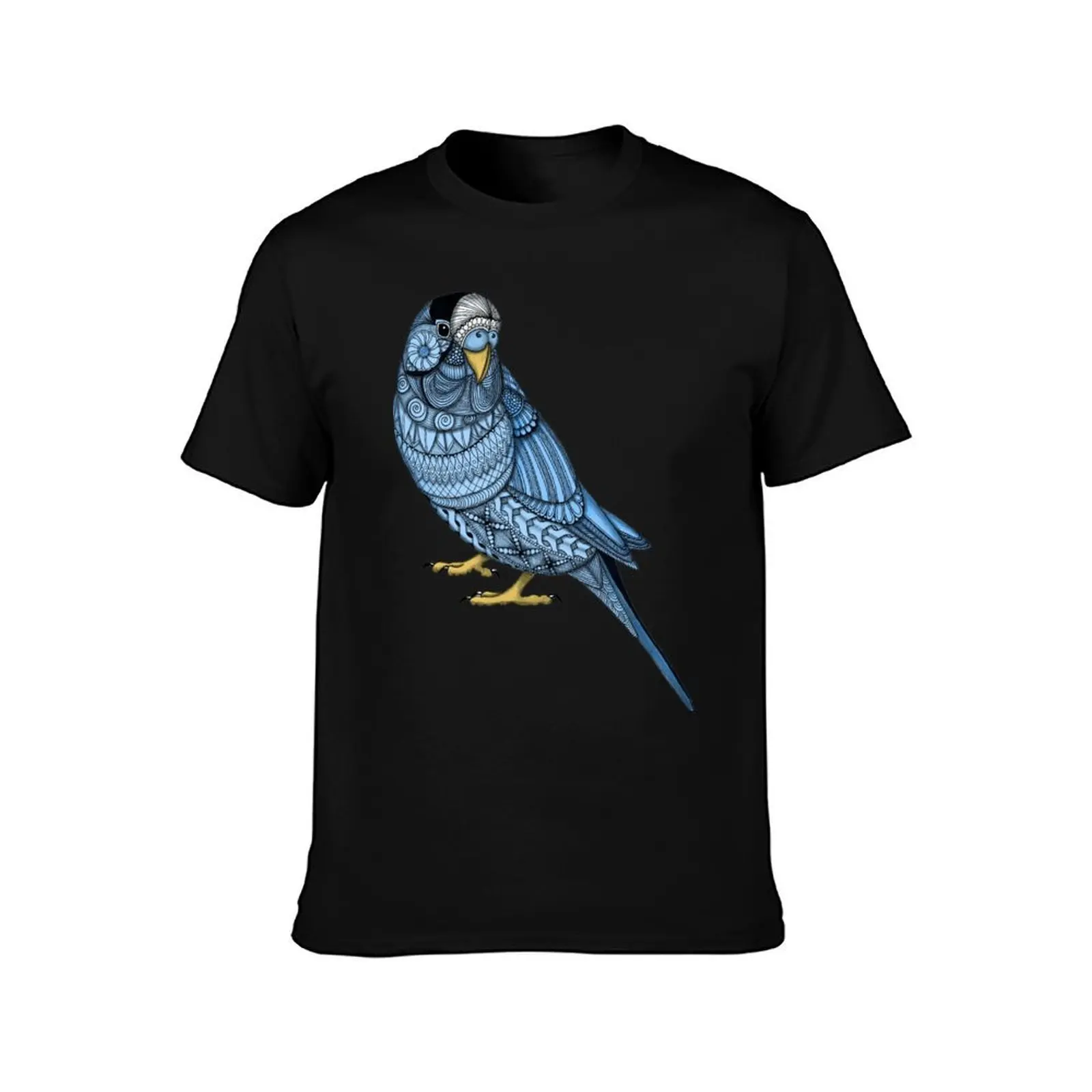 Parakeet - Blue T-Shirt, Summer Casual Cotton Tee, Oversized Streetwear Tops, Vintage Graphic Print, Loose Fit Short Sleeve