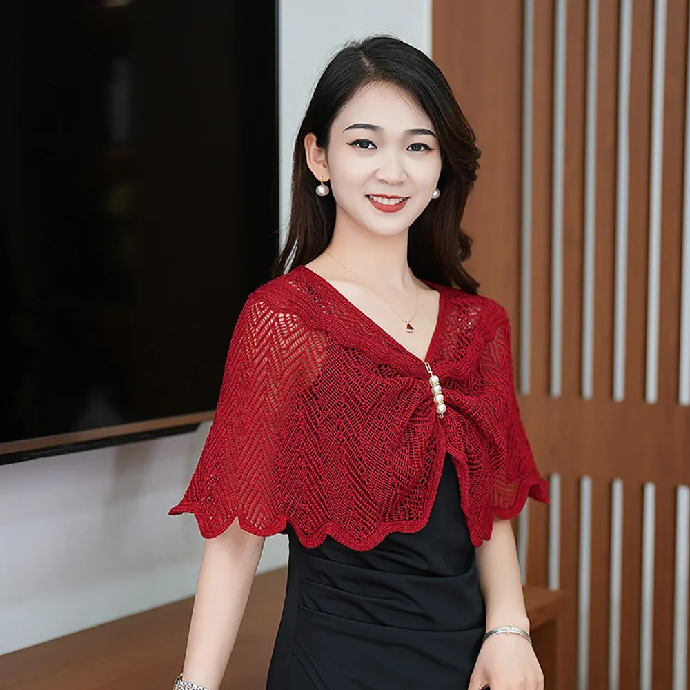 

Lace Thin Jacket Multicolor Knitted Shawl Breathable Short Tulle Shawl Women Tops Women