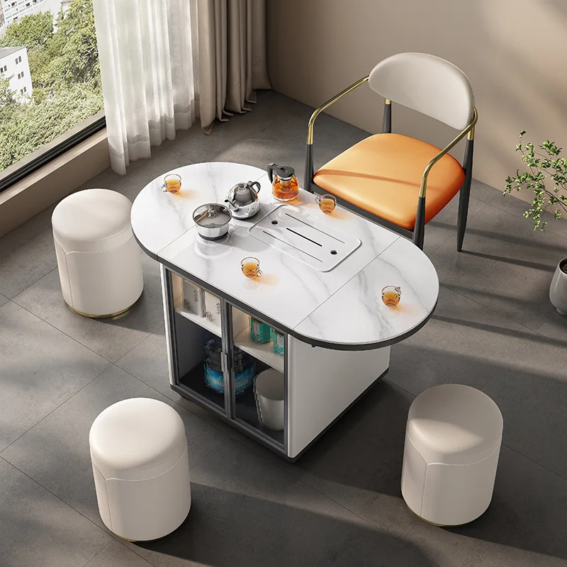 Balcony rock slab mobile folding tea table tea table household multi-functional modern simple light luxury coffee table tea
