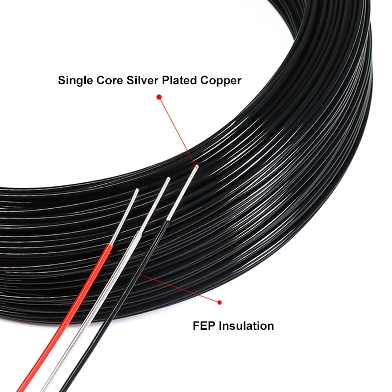 High Temperature FEP Insulated Single Core Silver-Plated Copper Wire, 0.06~1.0mm² for HiFi Audio Headphones Speakers 2~50M