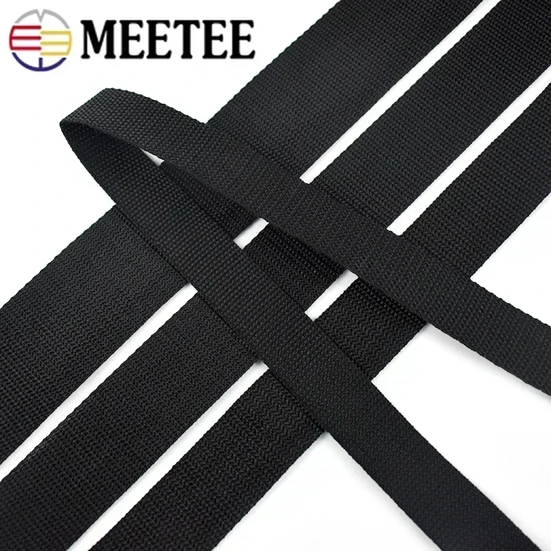 10M Meetee 20mm-100mm Black Polyester Webbing Band Backpack Strap Pet Collar Tape Belt Bag Sewing Bias Clothes Ribbon Accessory