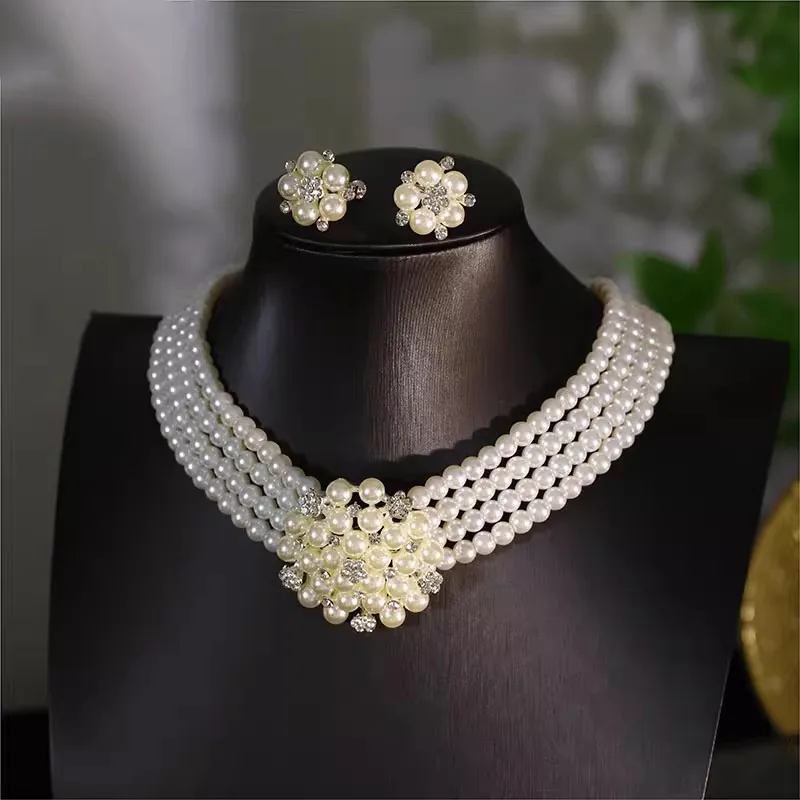 CC Jewelry Sets for Women Engagement Bijoux Bridal Dress Wedding Event Imitation Pearl Necklace Stud Earring Set 2 PCS TL203