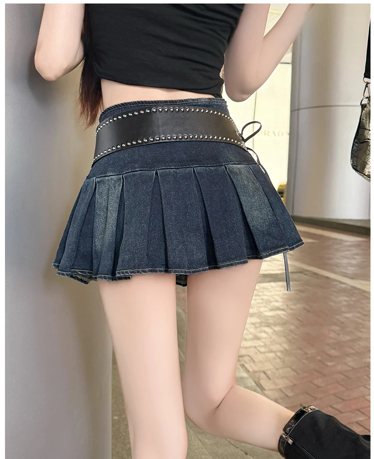 Sweet Sxey Denim Cake Skirt Women Retro Hight Waist A Line Mini Skirt Female Korean Fashion Casual Streetwear Pleated Skirt Y2K