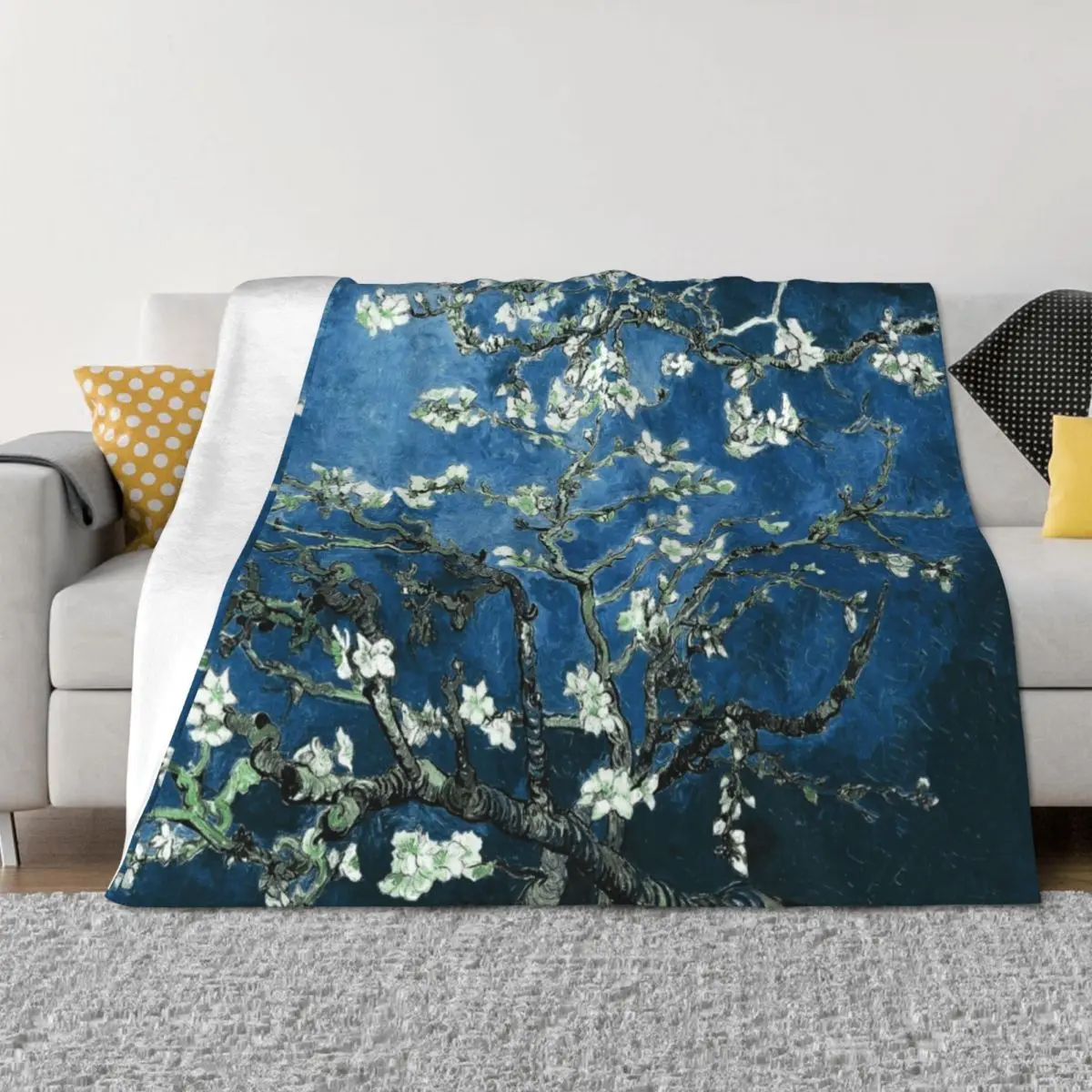

Van Gogh Almond Blossoms Deep Ocean Blue Throw Blanket For Decorative Sofa Luxury Throw Giant Sofa Plush Blankets