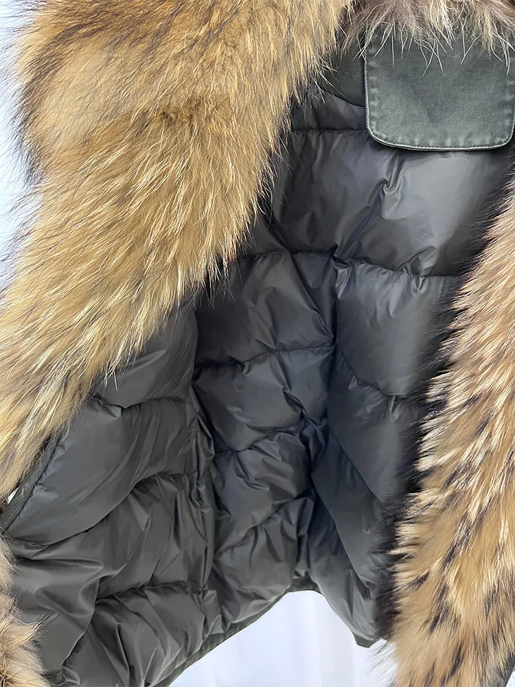 2025 نساء شتاء دافئ الطبيعية الراكون الفراء طوق أوزة أسفل السترات معطف سميك ملابس خارجية غير رسمية الإناث سترات منتفخة #6