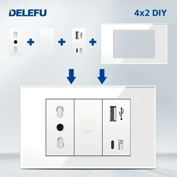 DELEFU 이탈리아 EU, 다기능 무료 조합 컴퓨터, USB C 타입 벽 소켓, DIY 화이트
