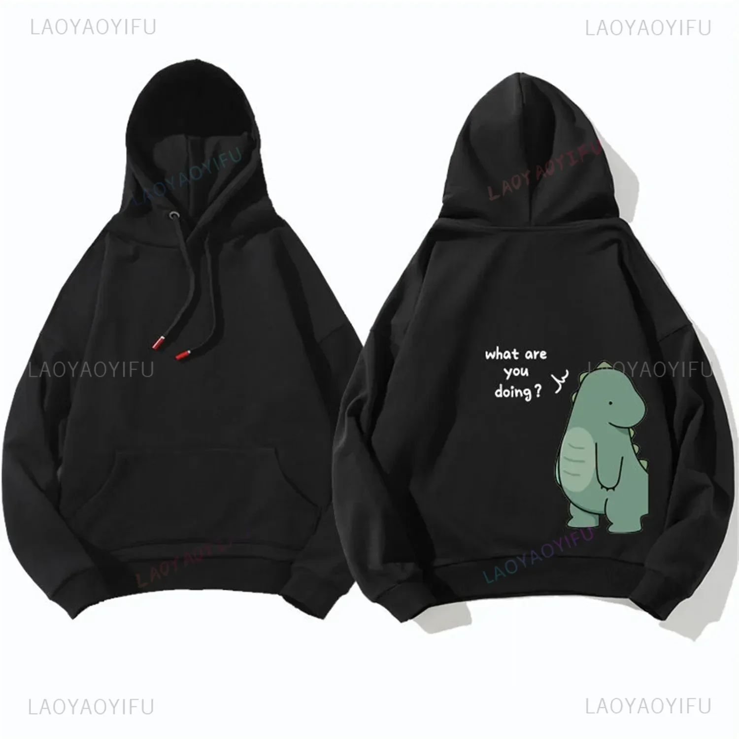 Couple Dinosaur Pullover Punk Korean Cartoon Print Hoodie Women Men Kawaii Anime Aesthetic Sweatshirt Autumn Winter Outerwear