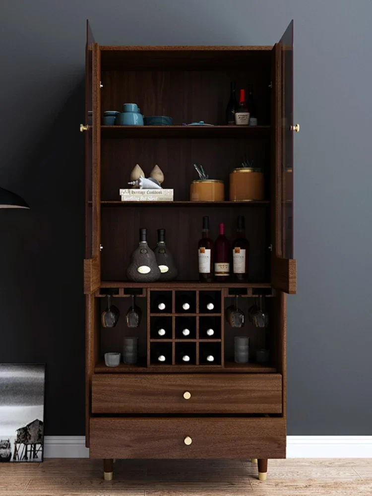 

Walnut Wine Cabinet Locker Nordic Solid Wood Sideboard Modern Simple Environmental Protection Cabinet Light Luxury