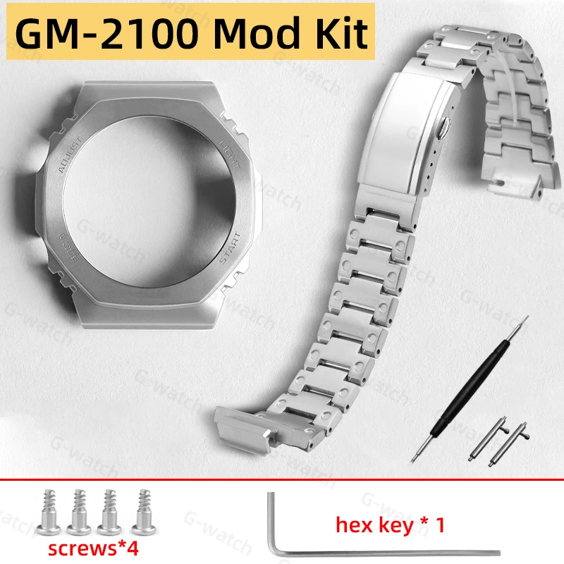 GM2100 GBM2100 Upgrade Steel Case&watchband Mod Kit For Casio 5611 GM-2100 GBM-2100 Octagon oak Metal bezel replacement parts