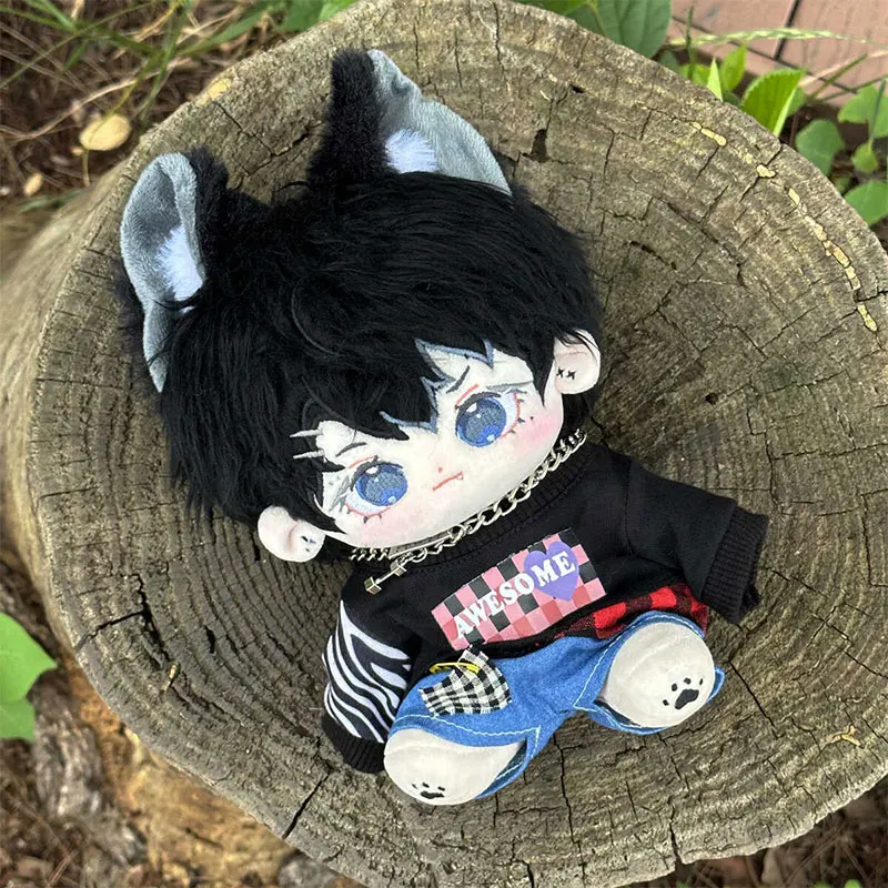 20 cm Plüsch Puppe Kleidung Handgemachte Coole Hübsche Silber Halskette Farbe Blockieren T-shirt Jeans Nette Schuhe Set Für Puppe Zubehör