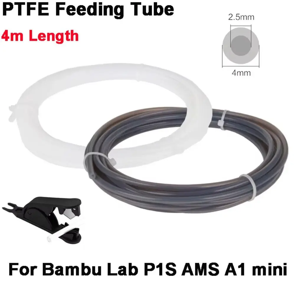 

PTFE 3D Printer Feeding Tube 4x2.5mm with Cutter Teflonto Pipe 4 Meters Long PTFE Tube for Bambu Lab P1S AMS A1 mini Consumable