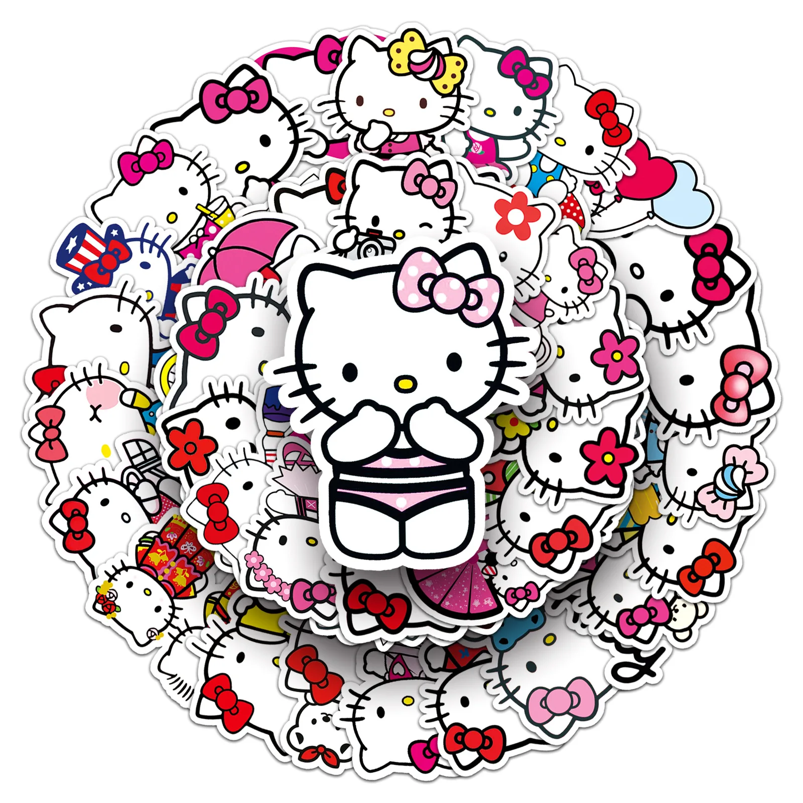 50pcs Hello Kitty Sticker Pack Cute Anime Stickers Waterproof Phone Case Laptop Skin Kawaii Packaging Art Supplies Stationery