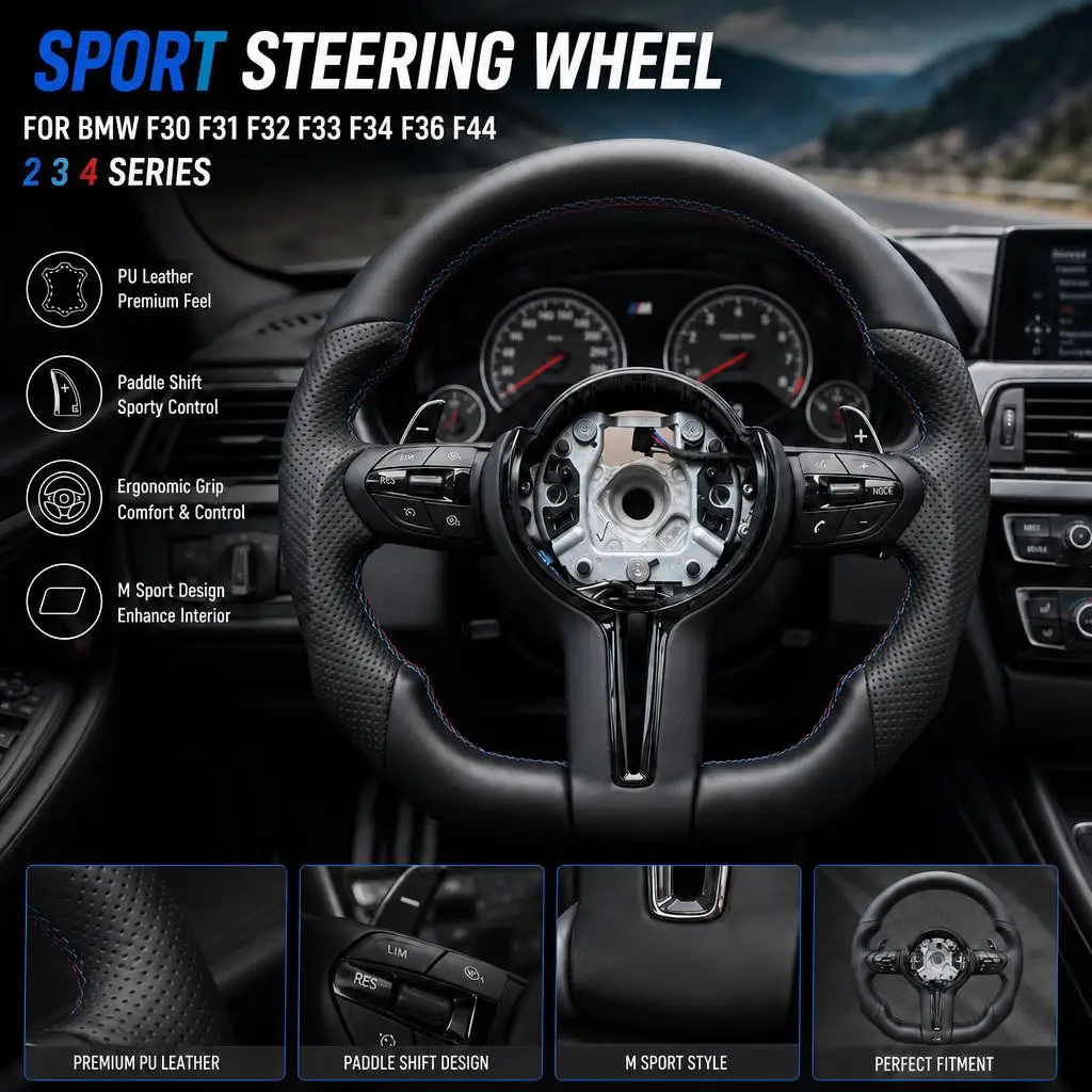 Volant sport M pour BMW F30 F31 F32 F33 F34 F36 F44 Série 2 3 4, cuir PU, palettes de changement de vitesse, accessoire intérieur