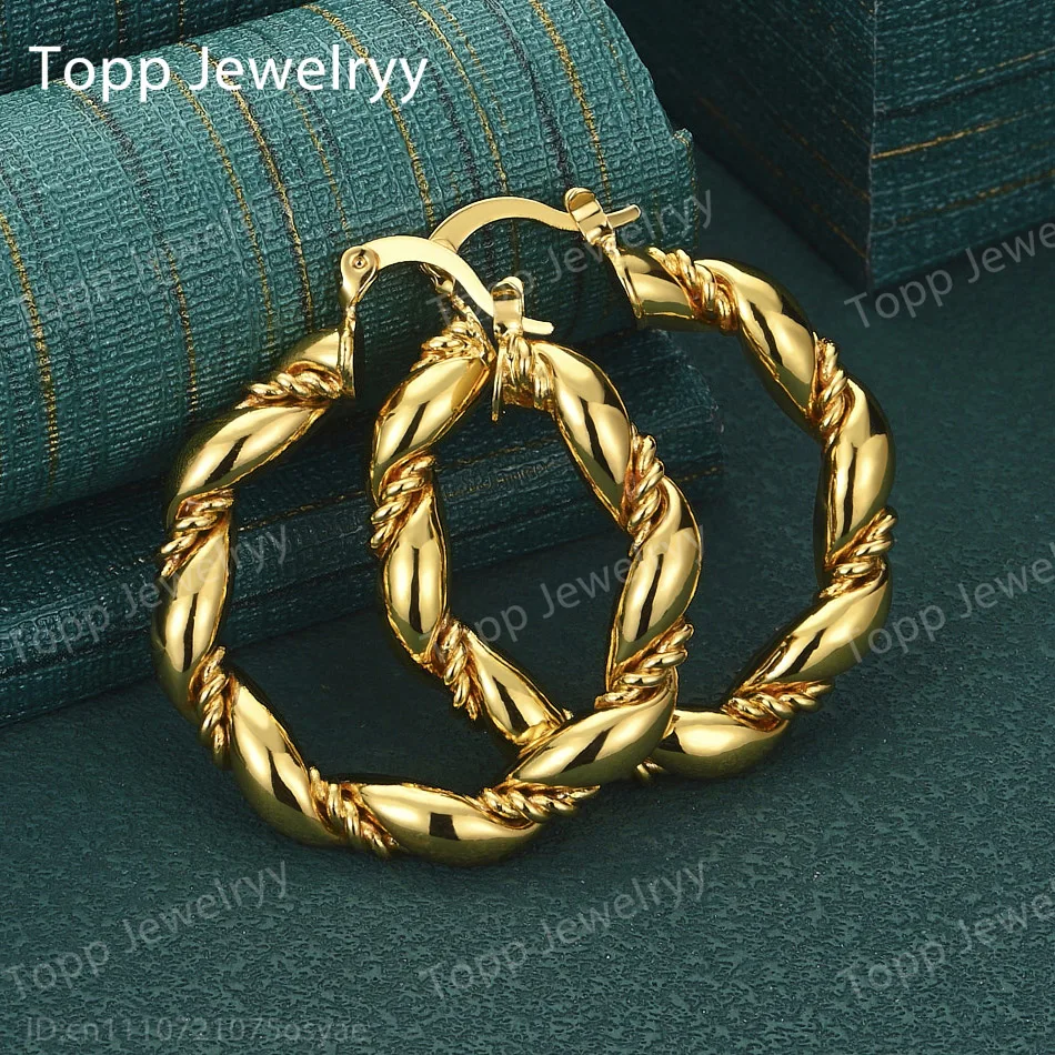 

Серьги-кольца из стерлингового серебра 925 пробы с позолотой 18K, витые, круглые, модные, женские, для свадьбы, подарок, аксессуар