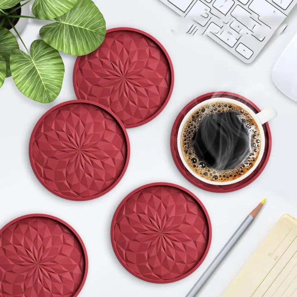 6PCS New Non-stick Tray Coffee Coasters Silicone Grey/Black/Red Silicone Drink Coasters Dish Drying Mat Tabletop Protection