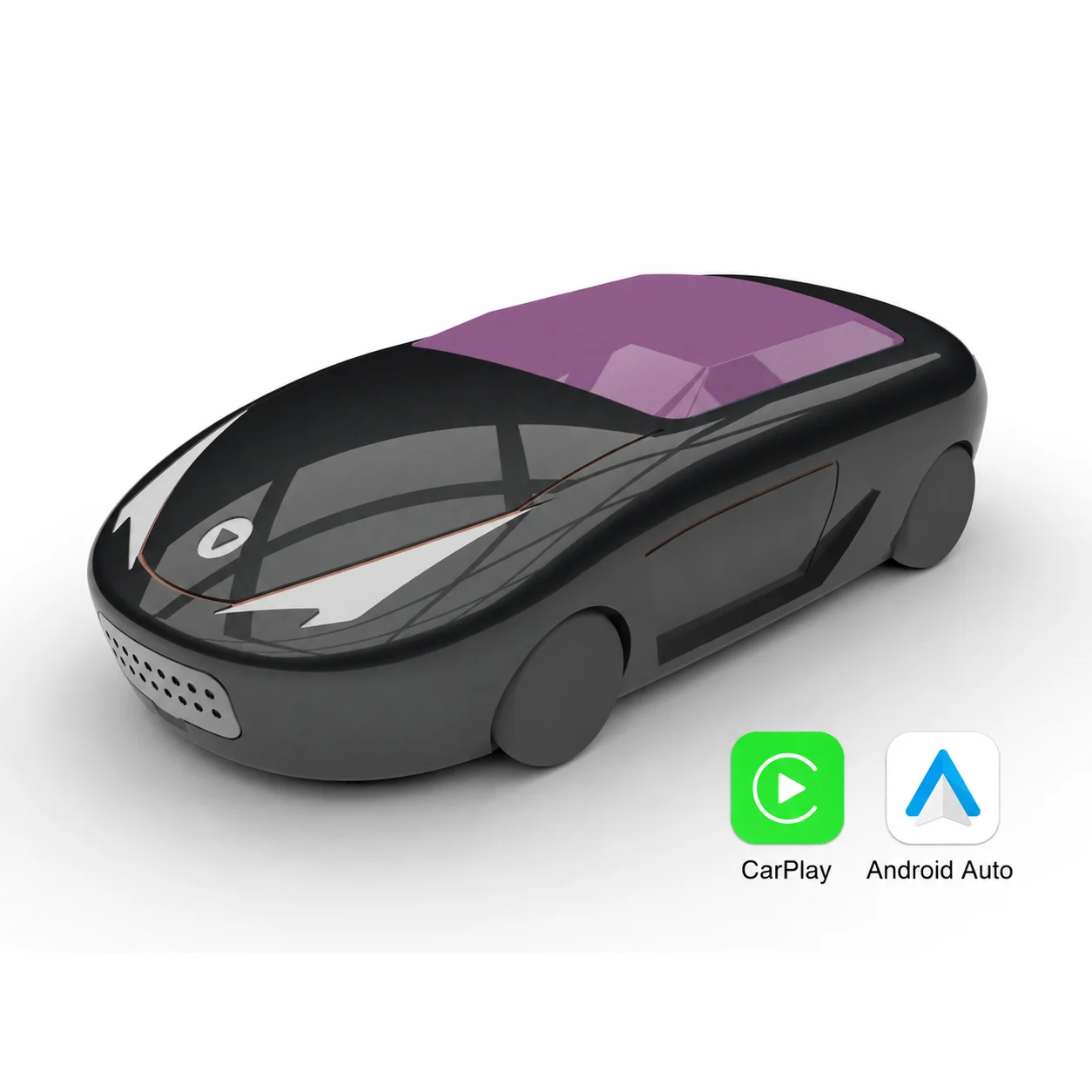 2-in-1 Wireless CarPlay & Android Auto Adapter , Plug & Play iOS/Android，Mini-Sportwagen-Design