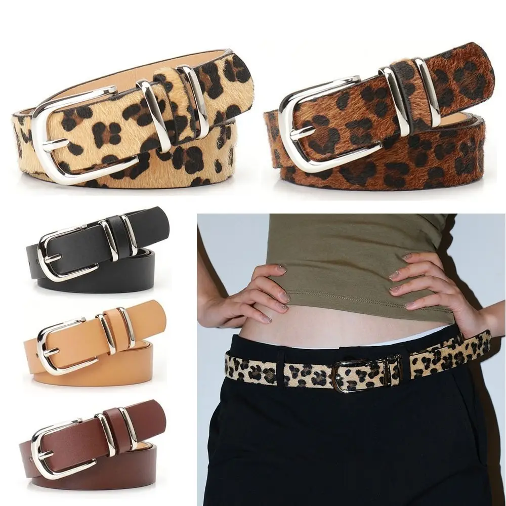 

Trendy Metal Buckle Women's Retro Belt Leopard Print All-match Waistband PU Leather Fashion Denim Belt Casual Outfits