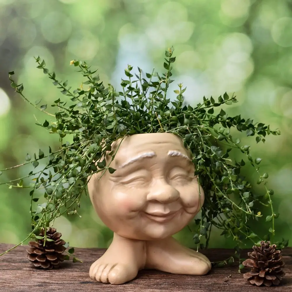 Durable Funny Muggle Face Flower Pot Resin Crafts Cute Planter Pot Waterproof Handmade Plant Pot Potting Decoration