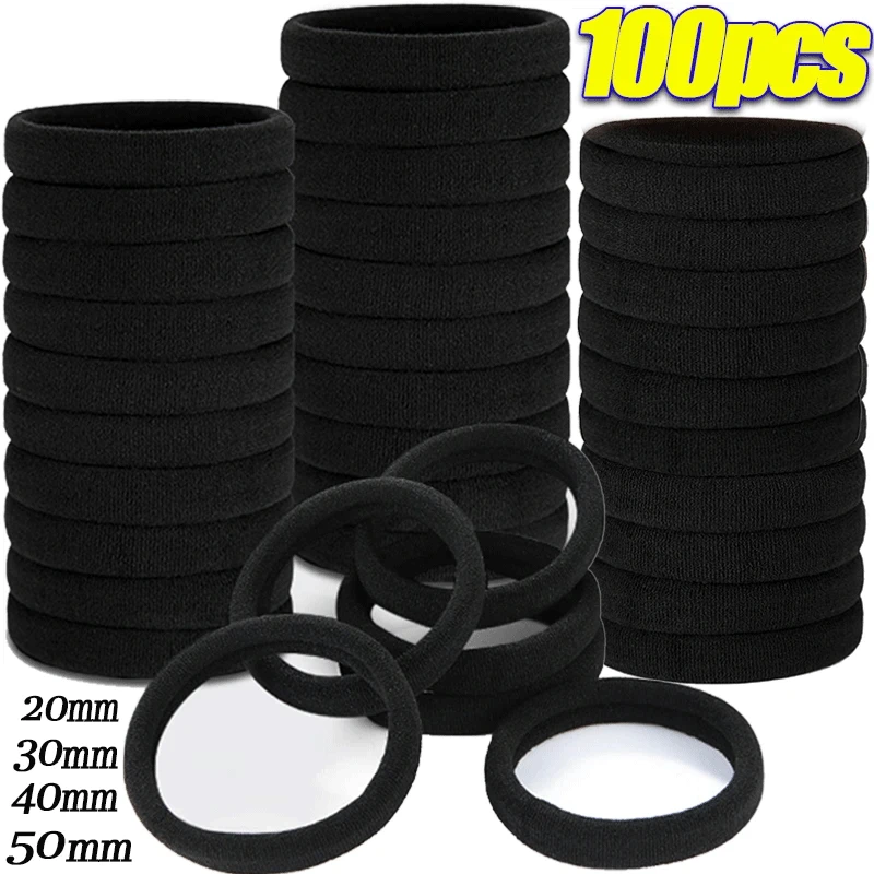 

10/100pcs Black Basic Hair Bands Women Girls Simple High Elastic Rubber Ropes Scrunchies Headband Ties Ponytail Holders 2-5cm