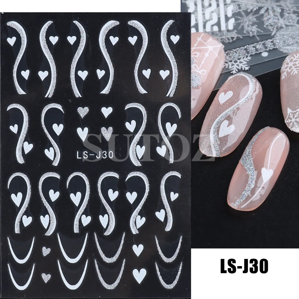 New Fashion Nail Stickers Winter Christmas Tree Elk Snowflake Gold Silver Sparkling Powder Back Adhesive Nail Stickers
