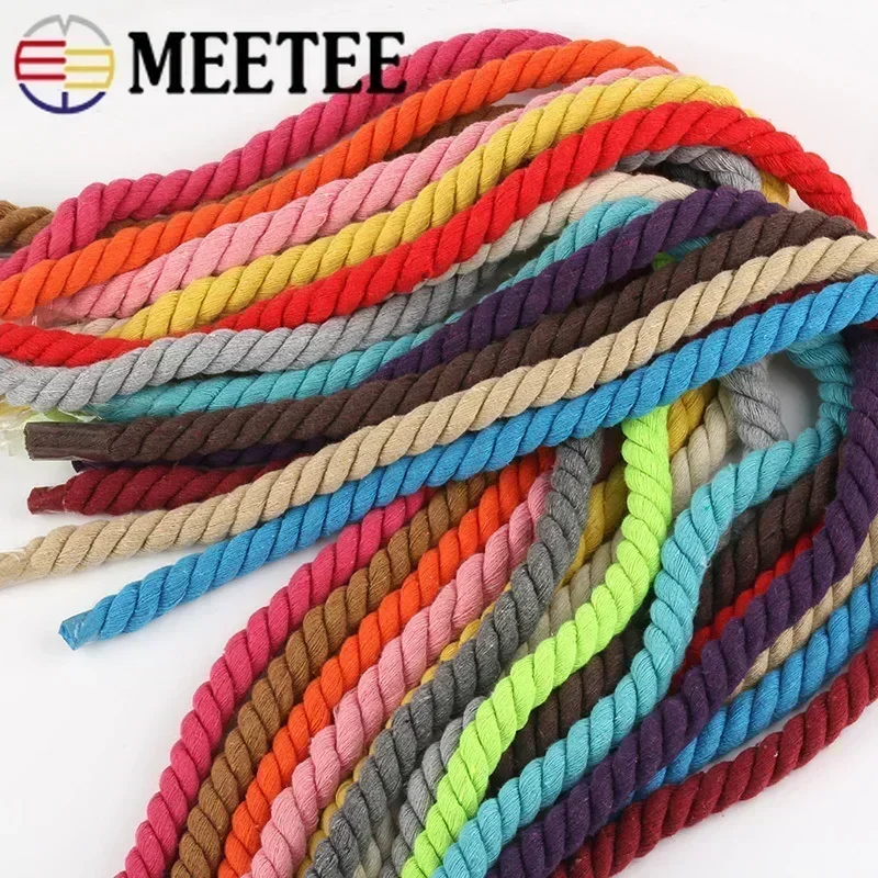 Meetee 10Meters 5/8/10/12/20mm Colorful Cotton Rope Three-strand Twisted Macrame Cord Home Decoration Ropes Sewing Accessories