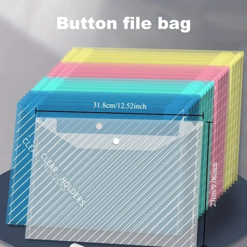 تصميم مخطط، أنيق وجميل، ظرف بلاستيكي شفاف، مقاوم للماء مع زر، مقاس A4، مجلد ملفات