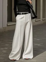 Yeezzi Women's Fashion Simple Solid Color High Waist Wide Leg Pants Loose Urban Casual Office Formal Trousers Bottoms No Belt