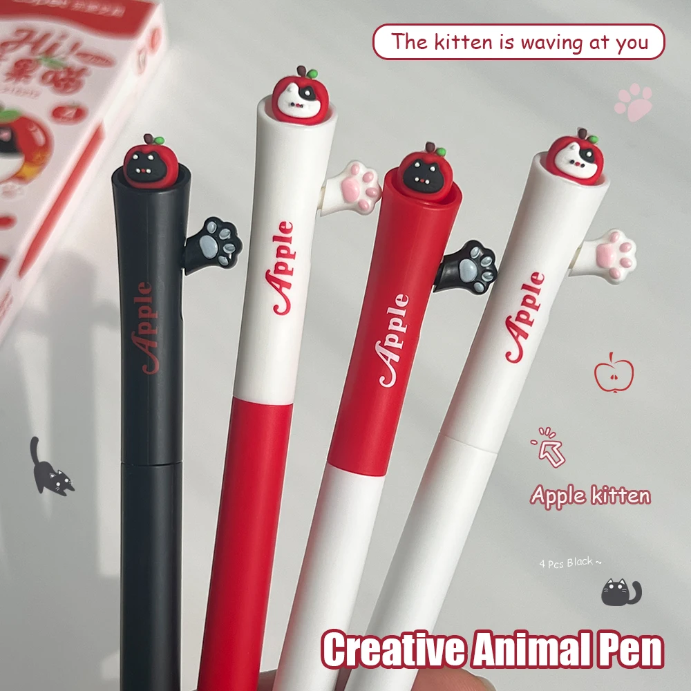 

4 Pcs Fun Cute Gel Pens 0.5mm Cute Pet Series Quick-Drying Pens Cat Dog Panda Simple Style Black Pens Study & Office Use