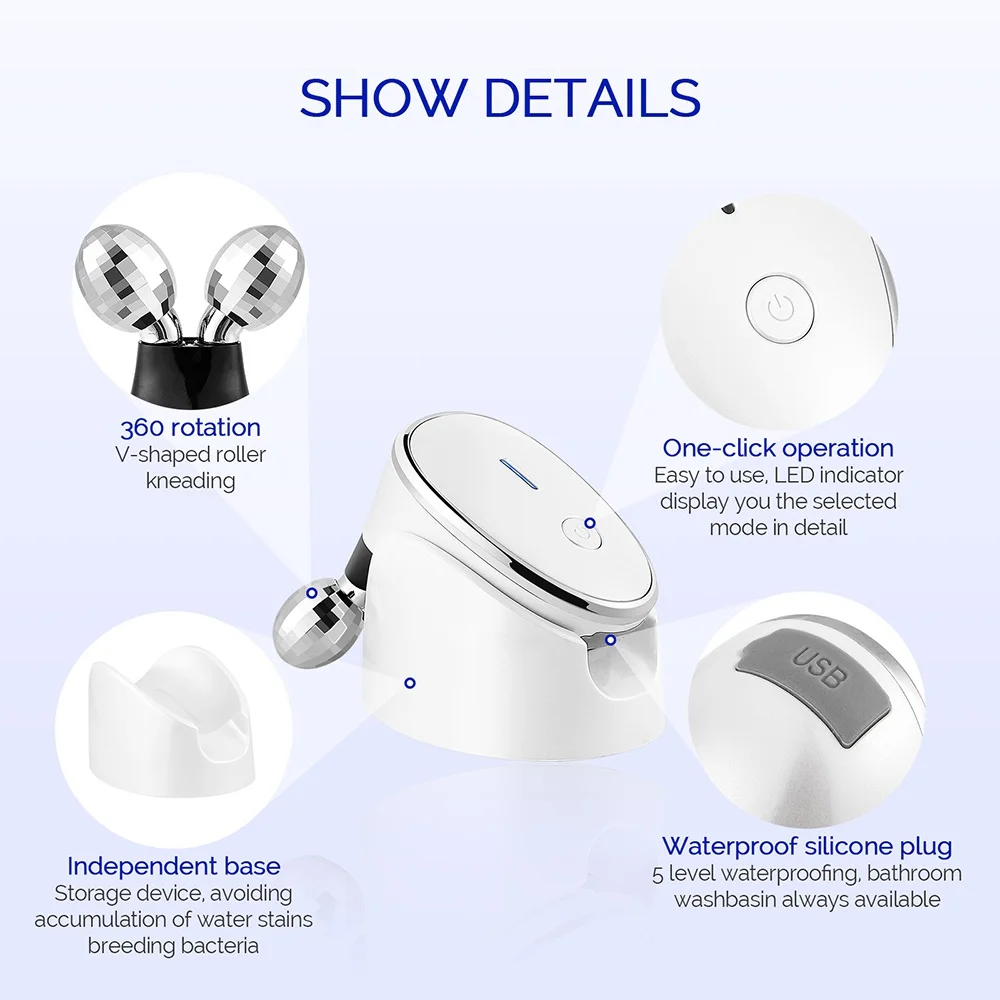 Machine de levage de visage EMS, rouleau amincissant pour le visage, micro masseur de courant, resserrement des lignes du cou, dissolvant de double ruisseau, appareil de soins de la peau