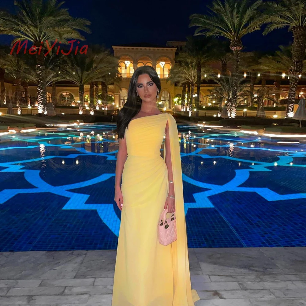 

Meiyijia One-shoulder Ruffles Yellow Mermaid Sleeveless Floor-Length robes desoirée فساتين سه Arabia 2024 Sexy Evening Dresses