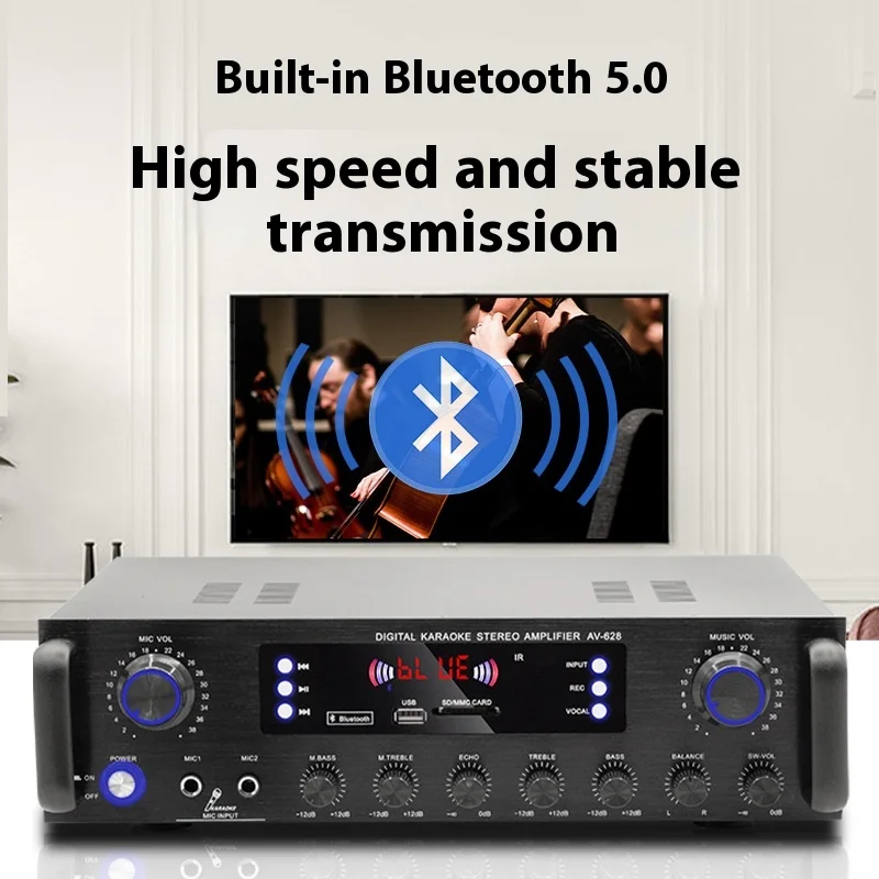 AV-628BT HiFi Digital Bluetooth Audio Amplifier MP3 Channel 2.1Sound Power AMP stereo Home Automotive Car for Speakers MAX 600W*