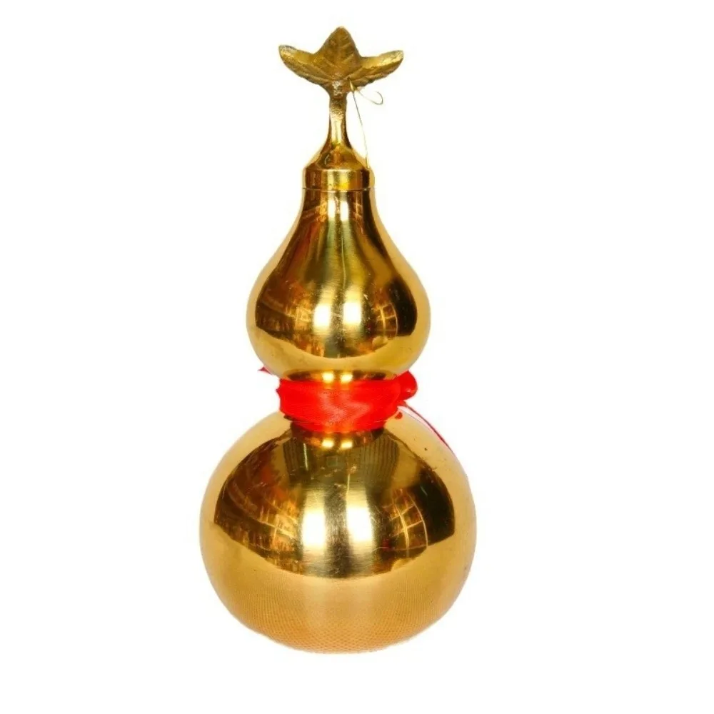 

4/4.5 Inch Brass Gourd Statue with Cover Smooth Copper Gourd Ornament Band Leaf Home Decor Wealth Gourd Figurine Chinese Luck