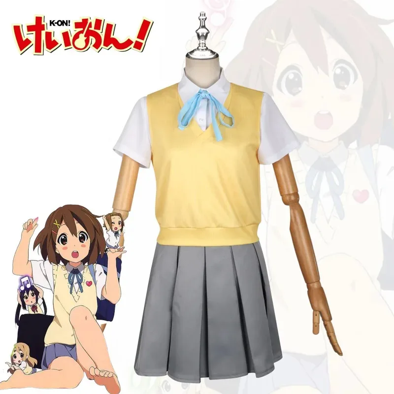 

Anime K-ON! Hirasawa Yui Cosplay Costume Yellow Japanese girls school uniform jk set costume wig halloween costumes for women