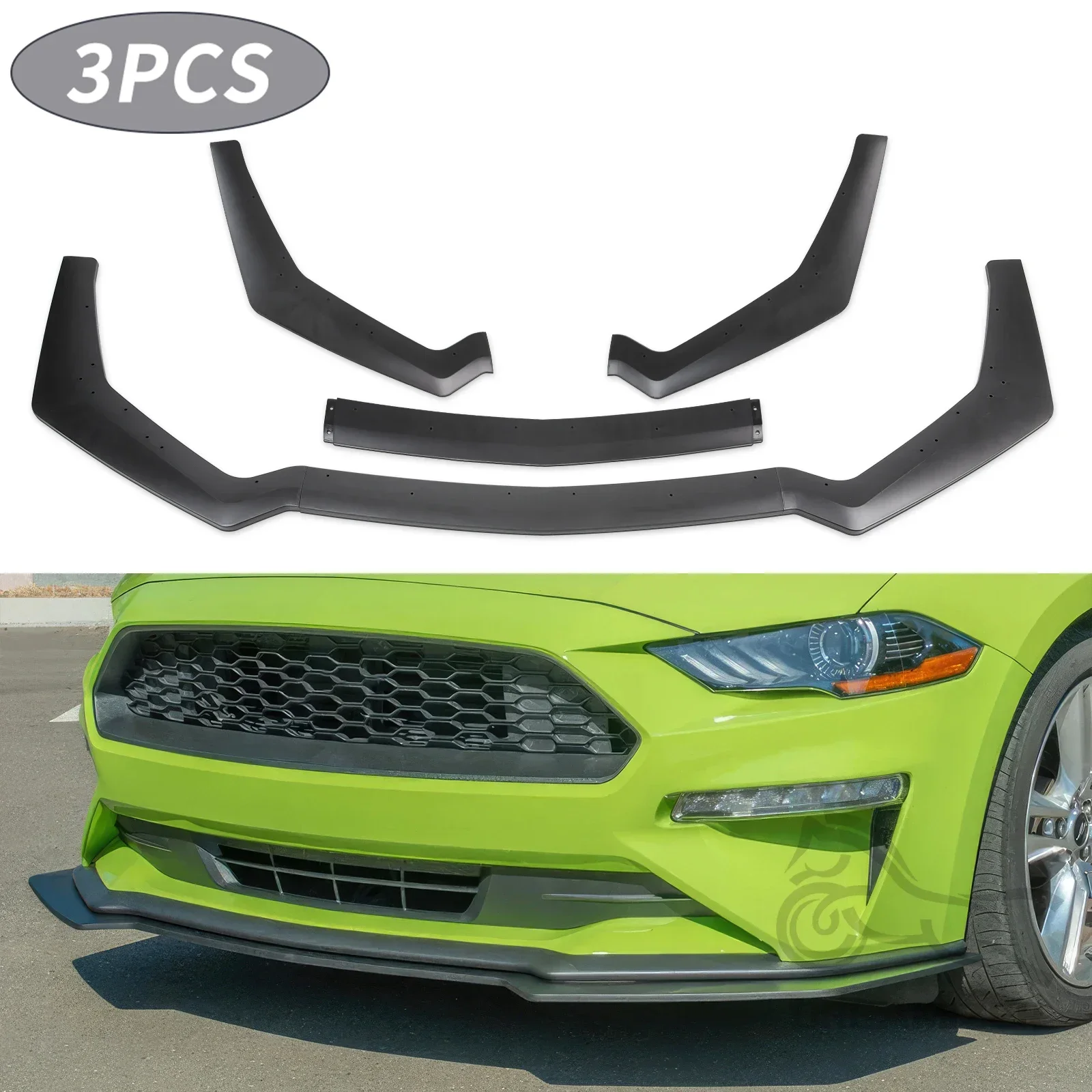 Front Bumper Lip For Ford Mustang 2018-2023 GT Model Only 3-Piece Lower Spoiler Splitter Body Kit Protector