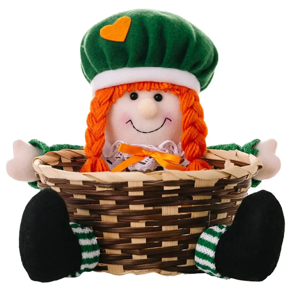 Green Leaf Festival Storage Basket St. Patrick's Holiday Candy Gift Party Favor Rattan Snacks Serving Baskets Holder Fruit