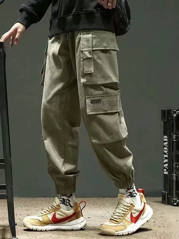 

American Style Casual Workwear Pants Men's Spring Autumn Loose Fit Cargo Trousers Retro Washed Polyester Fiber Men's Long Pants