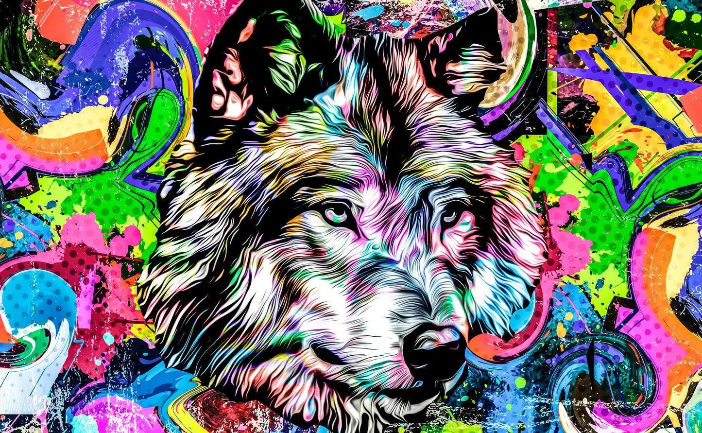 

Custom Wallpaper graffiti animal style watercolor wolf head background Mural home decoration self-adhesive material 3d Wallpaper