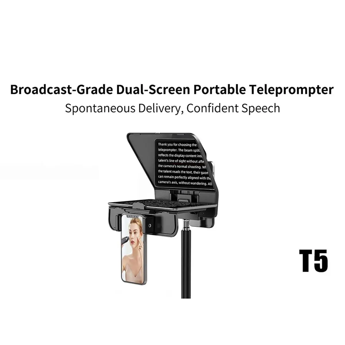T5 Teleprompter for DSLR Camera & Smartphone, Universal Portable Teleprompter for Photo Studio Interview Video Vlog