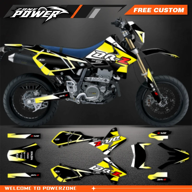 Powerzone Full Graphics Decals Stickers Motorcycle Background For SUZUKI DRZ400 SM S E DRZ 400 SM S E 1999-2022 Custom Number 01