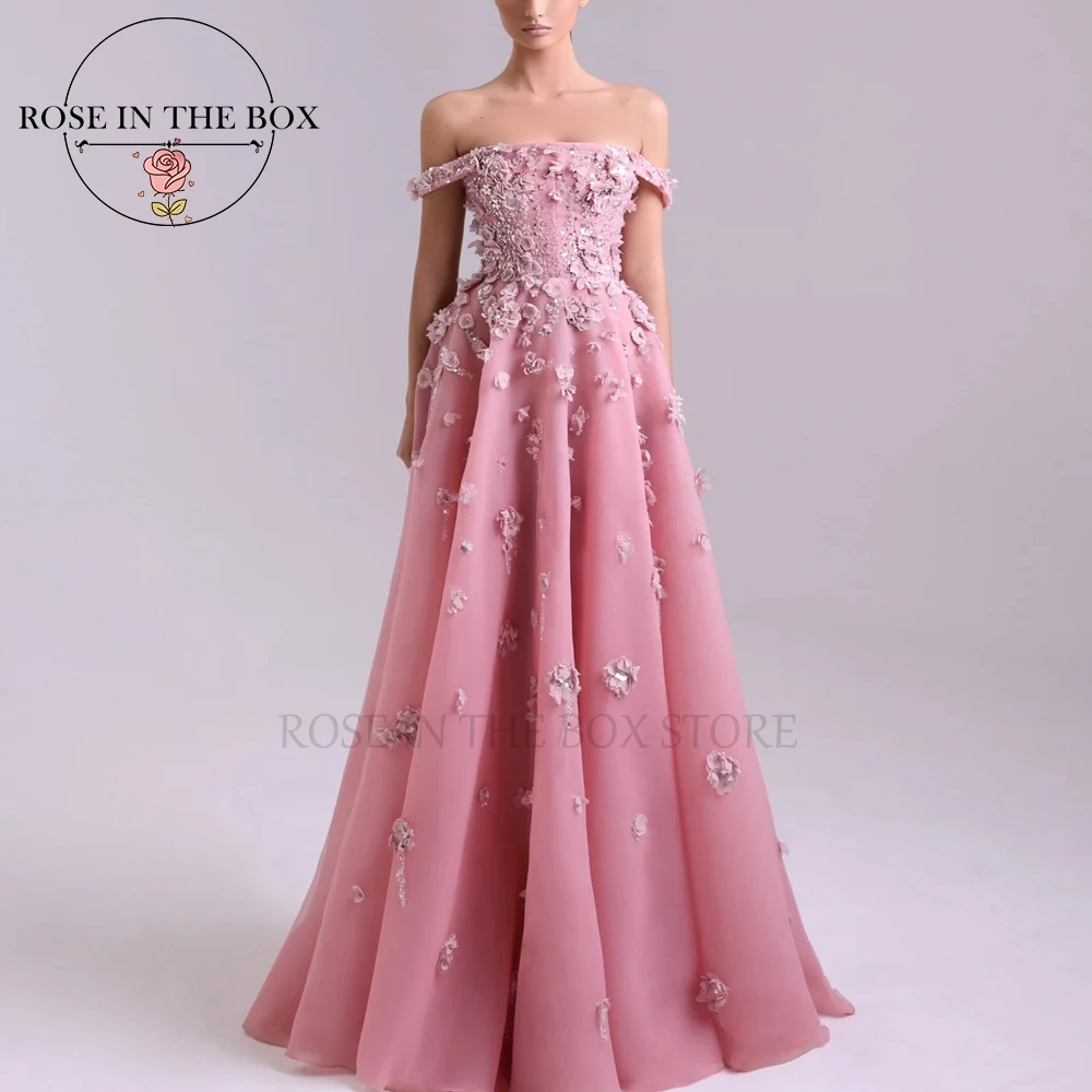 ROSEINTHEBOX Personalizzato Squisito Rosa Abiti Da Sera 3D Floreali di Lusso Abiti Lunghi 2025 donna abiti da festa eleganti