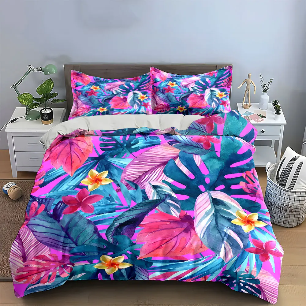 

Tropical Leaf Pattern Decorative Set Bedding Set with 1 Duvet Cover 2 Pillowcases Single Double King Queen, Gift