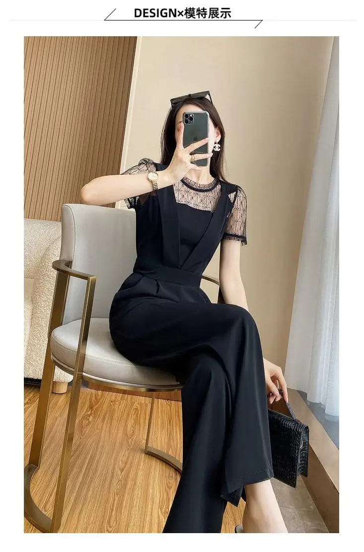 

Mesh Splicing Breathable Women Romper Clothes Summer Autumn Jumpsuit Fitness Ankle Length Training Exercise 2024 Ladies T96