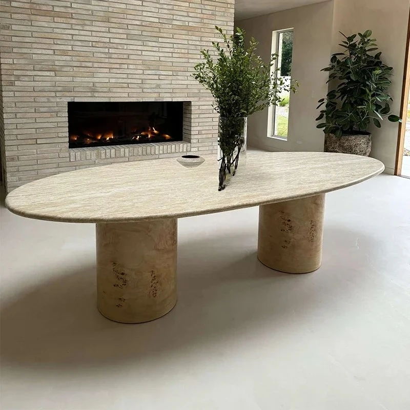 

Nordic style oval table designer table imported natural travertine high-end dining table53