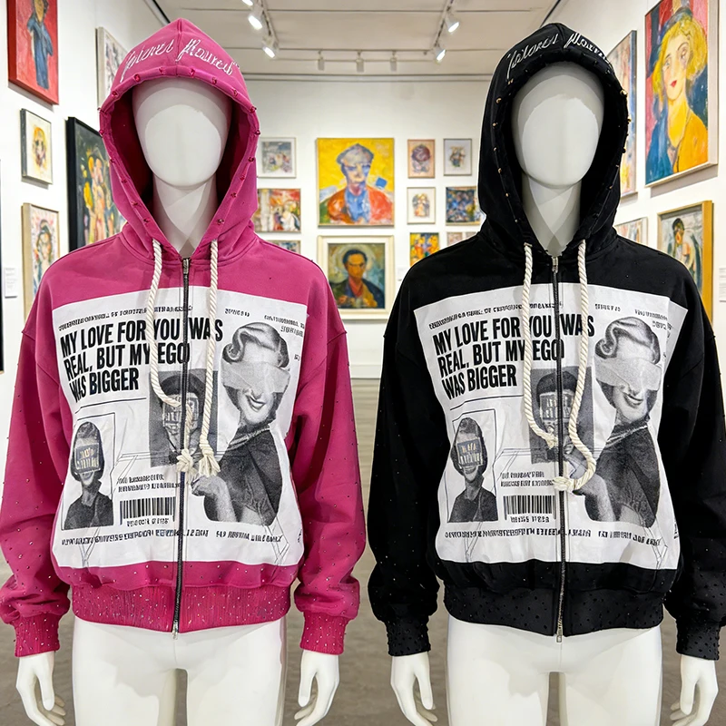 

Винтажная толстовка с длинным рукавом, принтом портрета и забавным надписью, свободного кроя, на молнии, в стиле Y2K, осенне-зимняя, модная, в стиле хип-хоп, панк, гранж, повседневная.