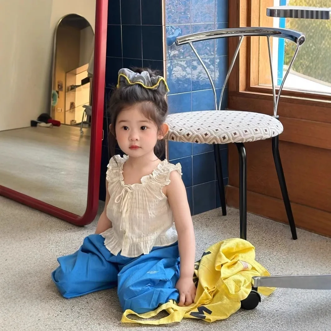 

Lace Sleeveless Shirt 2025 Sweet and Cute Solid Color Simple Summer New Comfortable Korean Casual Sleeveless Shirt