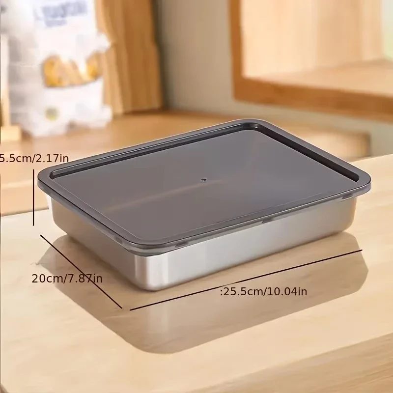 

Thickened Stainless Steel Rectangular Tray With Small Lid Food Storage Box Towel Display Tray Square Basin For Household Use
