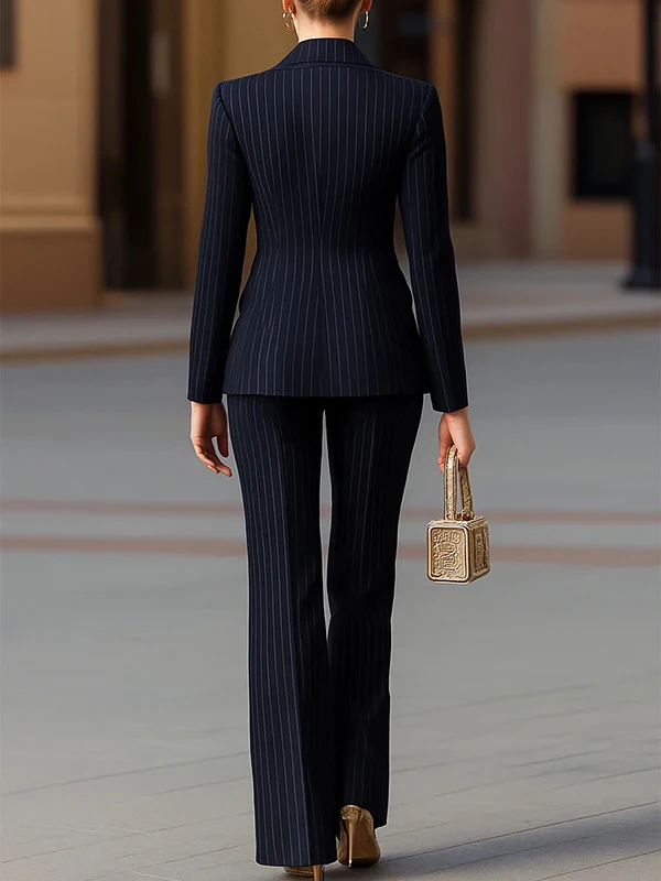 Modigirl واسعة الساق سروال مخطط للسيدات مكتب الملابس الرسمية 2025 خريف ربيع موضة الأزرق الدعاوى قيعان بنطلون للمرأة #4