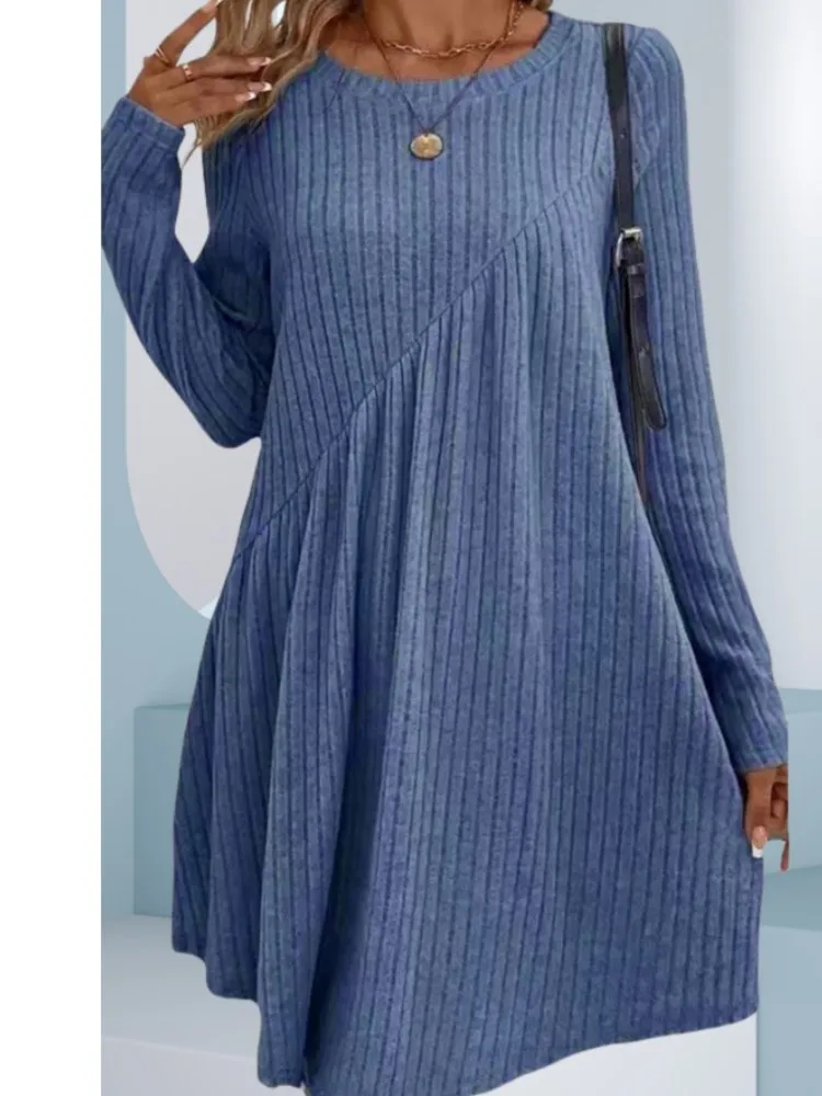 เดรสไหมพรมแฟชั่นสำหรับผู้หญิง แขนยาว คอกลม สไตล์ลำลอง ทรงหลวม สไตล์โบฮีเมียน เหมาะสำหรับวันหยุด เสื้อผ้าผู้หญิง Y2k รุ่นใหม่